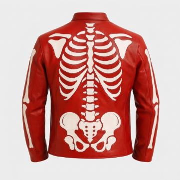 Men's Red Skeleton Style Leather Motorcycle Jacket 1