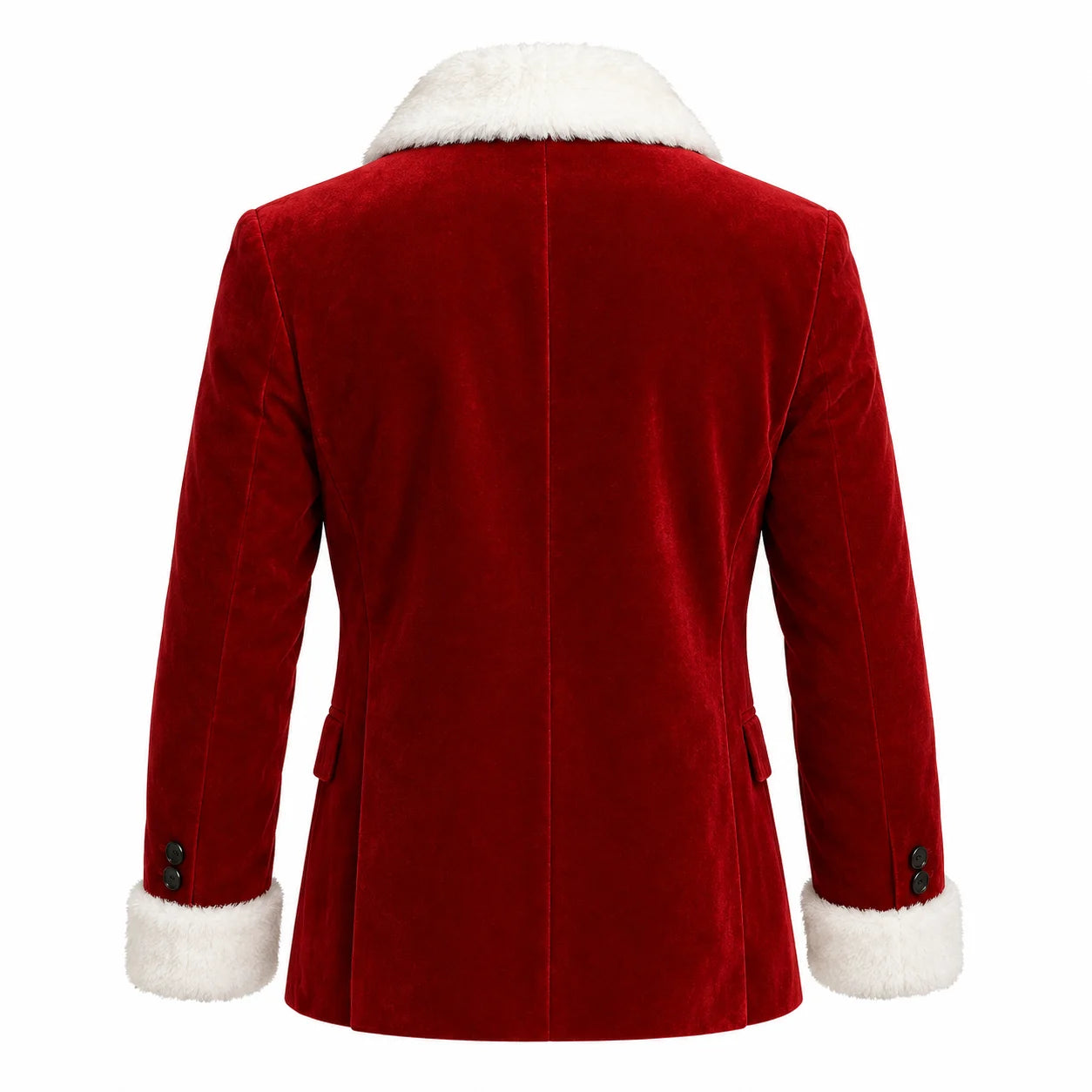 Men's Red Velvet Blazer with White Faux Fur Collar