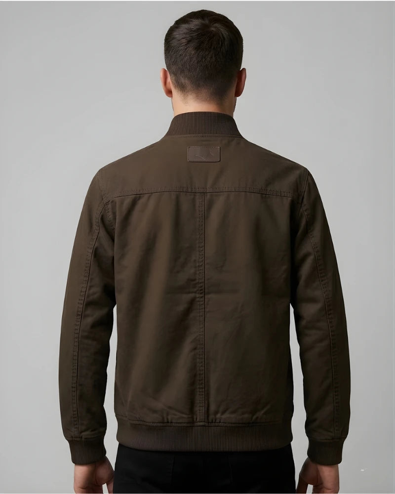 Men's Round Collar Cotton Brown Jacket