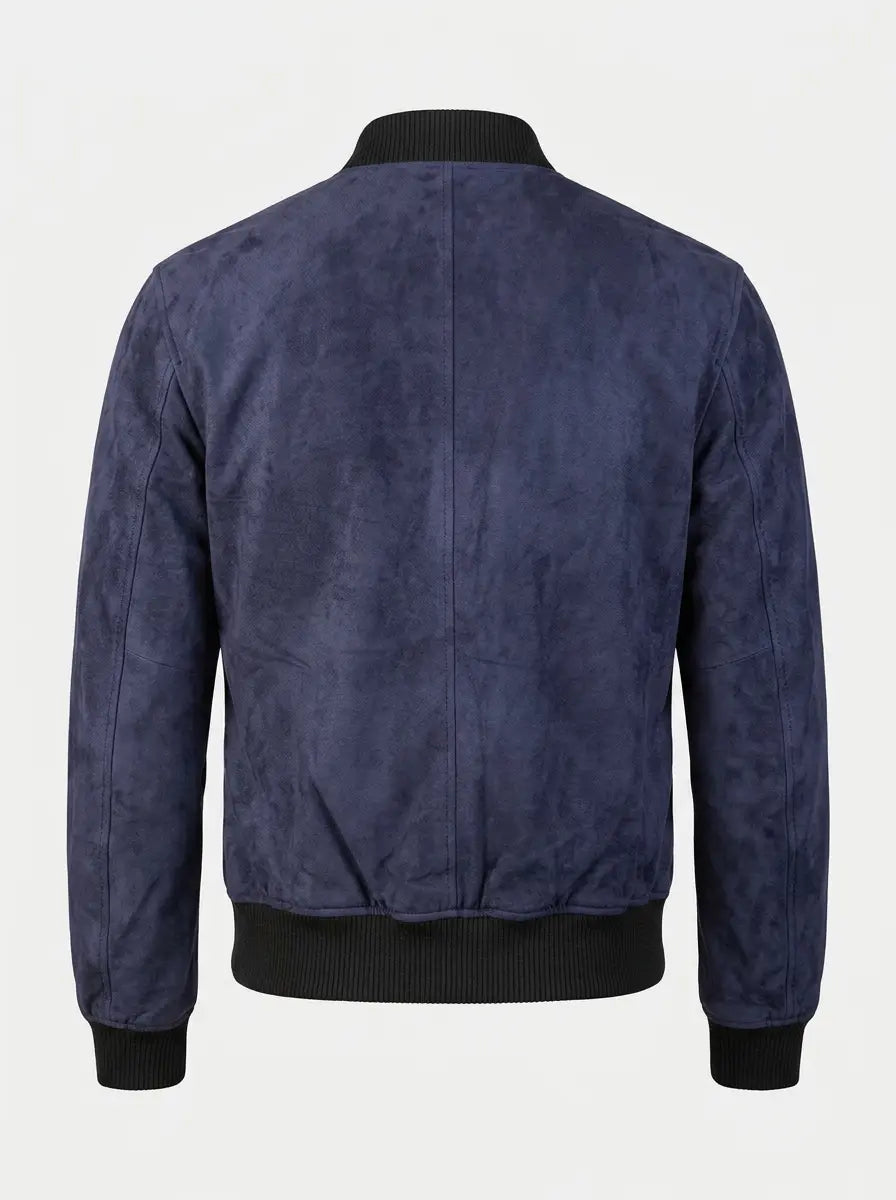Men's Shane Blue Suede Leather Bomber Jacket