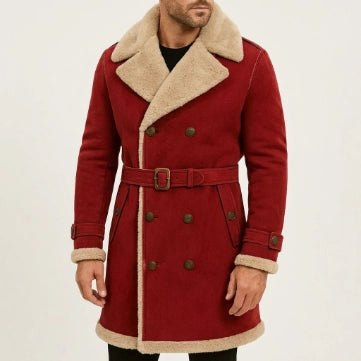 Men's Shearling Red Christmas Suede Coat