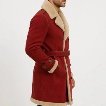 Men's Shearling Red Christmas Suede Coat