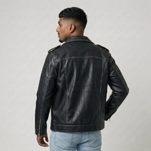 Men's Sheepskin Black Biker Style Leather Jacket