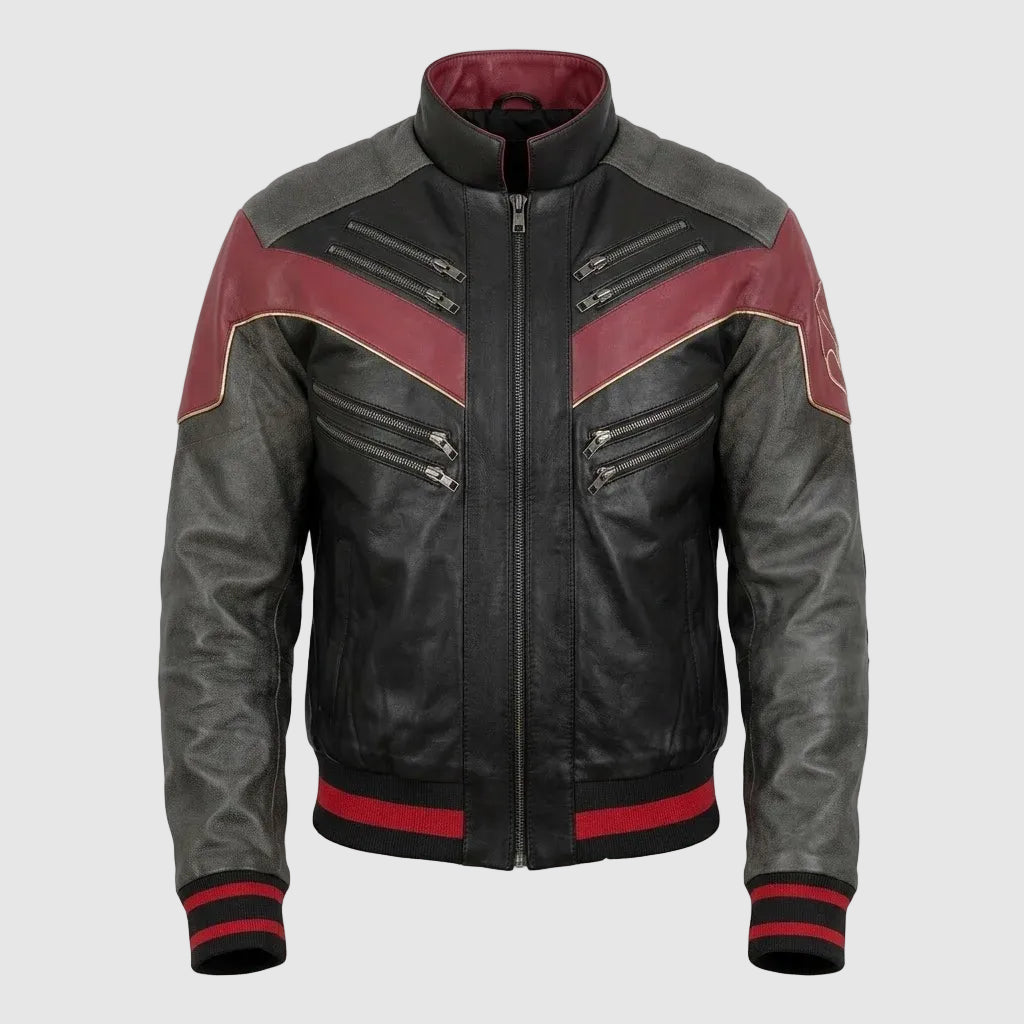 Men's Sheepskin Black and Red Leather Movie Inspired Jacket