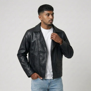 Men's Sheepskin Leather Black Biker Style Jacket