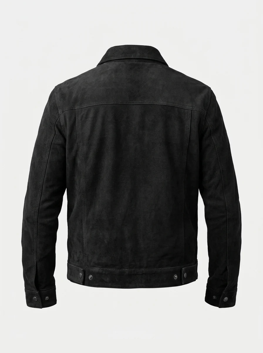 Men’s Stallon Black Suede Leather Trucker Jacket
