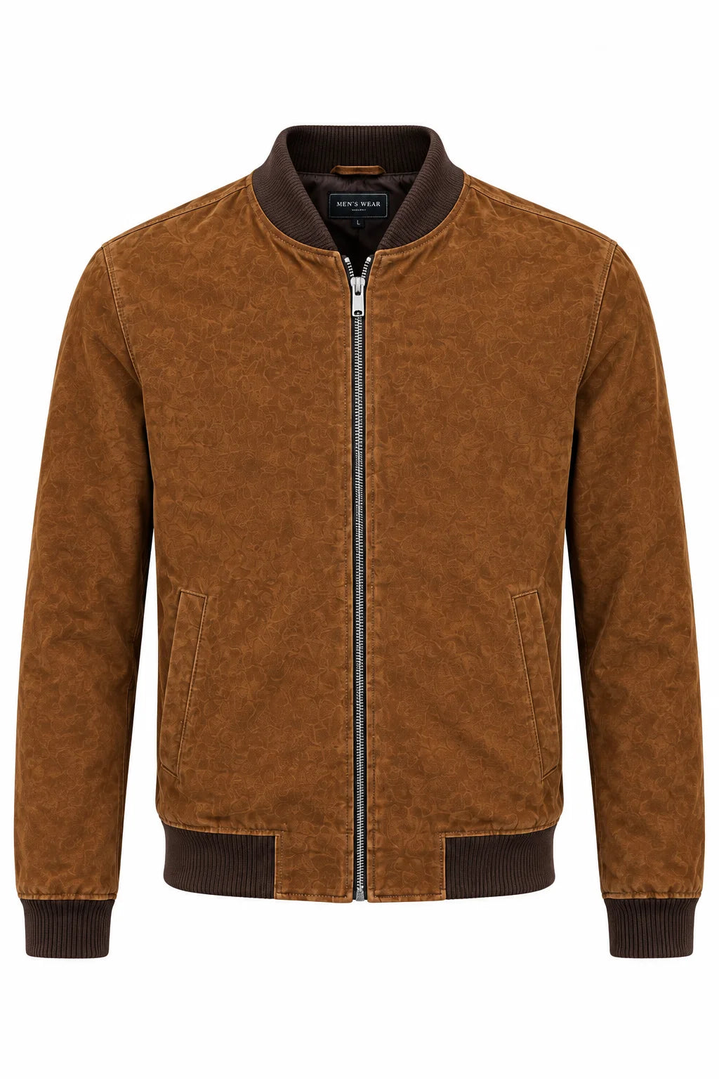 Men's Suede Brown Leather Classic Bomber Jacket 3