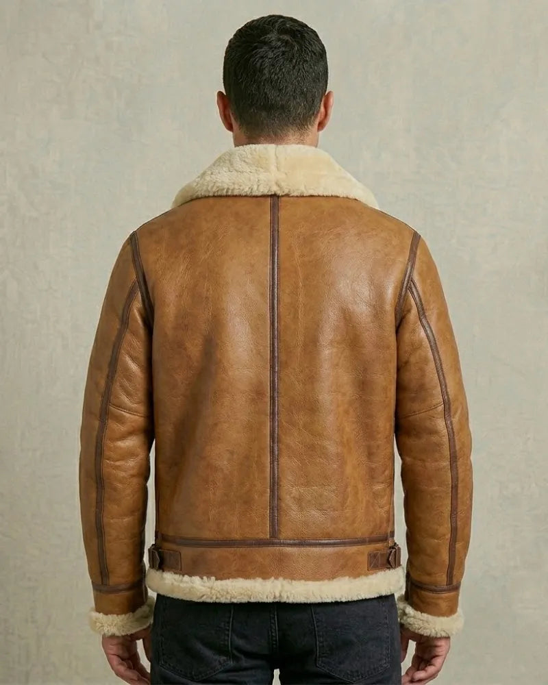 Men's Tan Brown Aviator B3 Bomber Leather Jacket