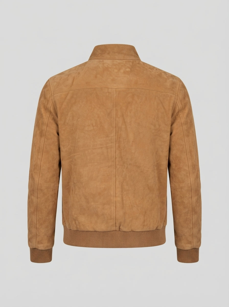 Men’s Tan Suede Leather Shirt Collar Jacket