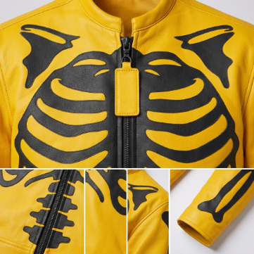 Men's Yellow Skeleton Style Leather Motorcycle Jacket 2