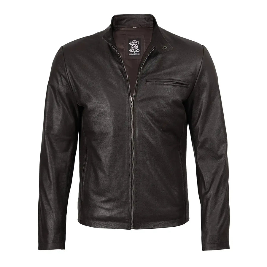 Men's Dark Brown Cowhide Cafe Racer Leather Jacket