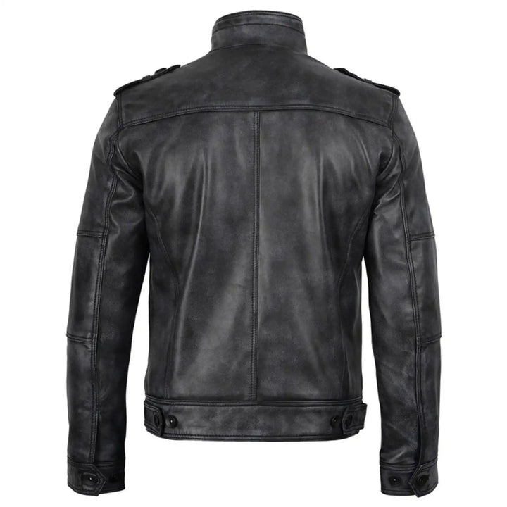 Black leather jacket on a white background