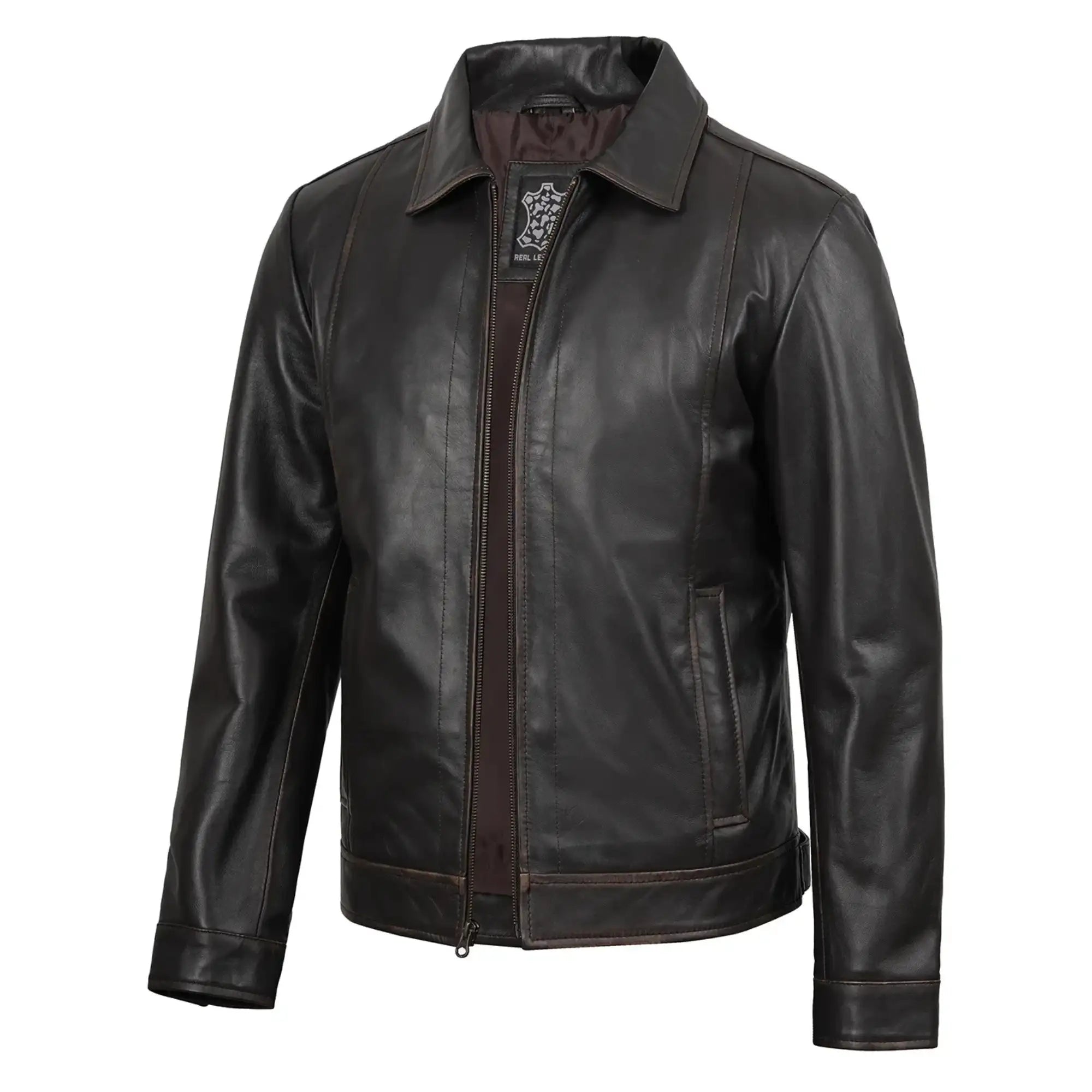 Black leather jacket on a white background