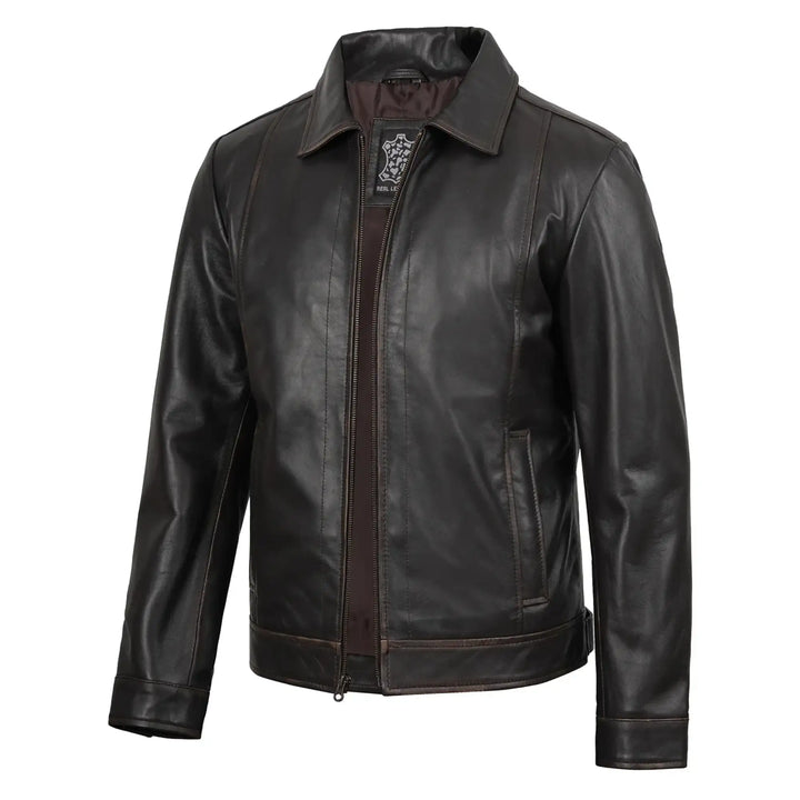 Black leather jacket on a white background