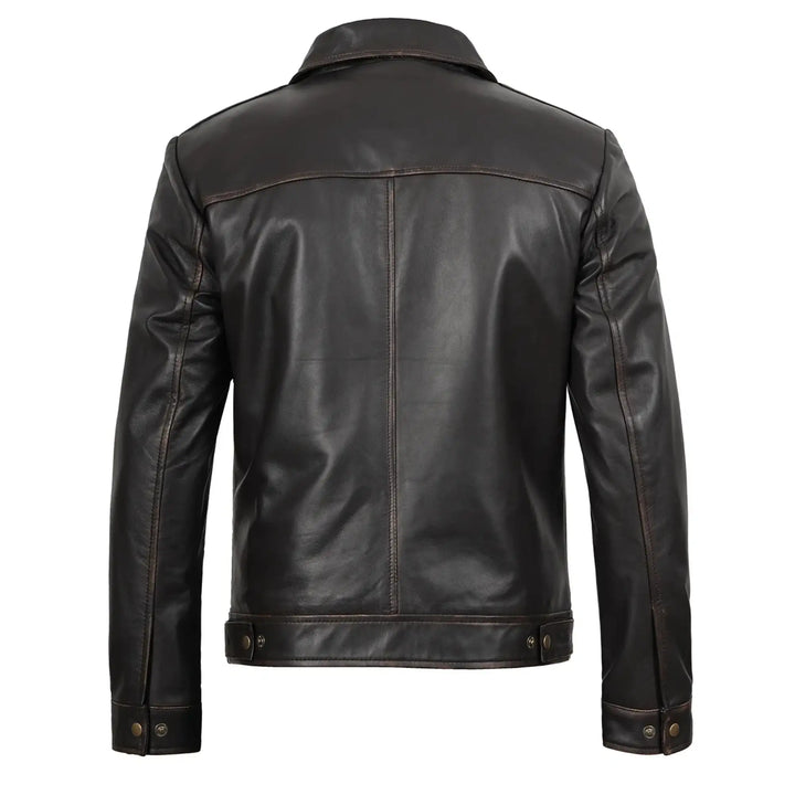 Black leather jacket on a white background