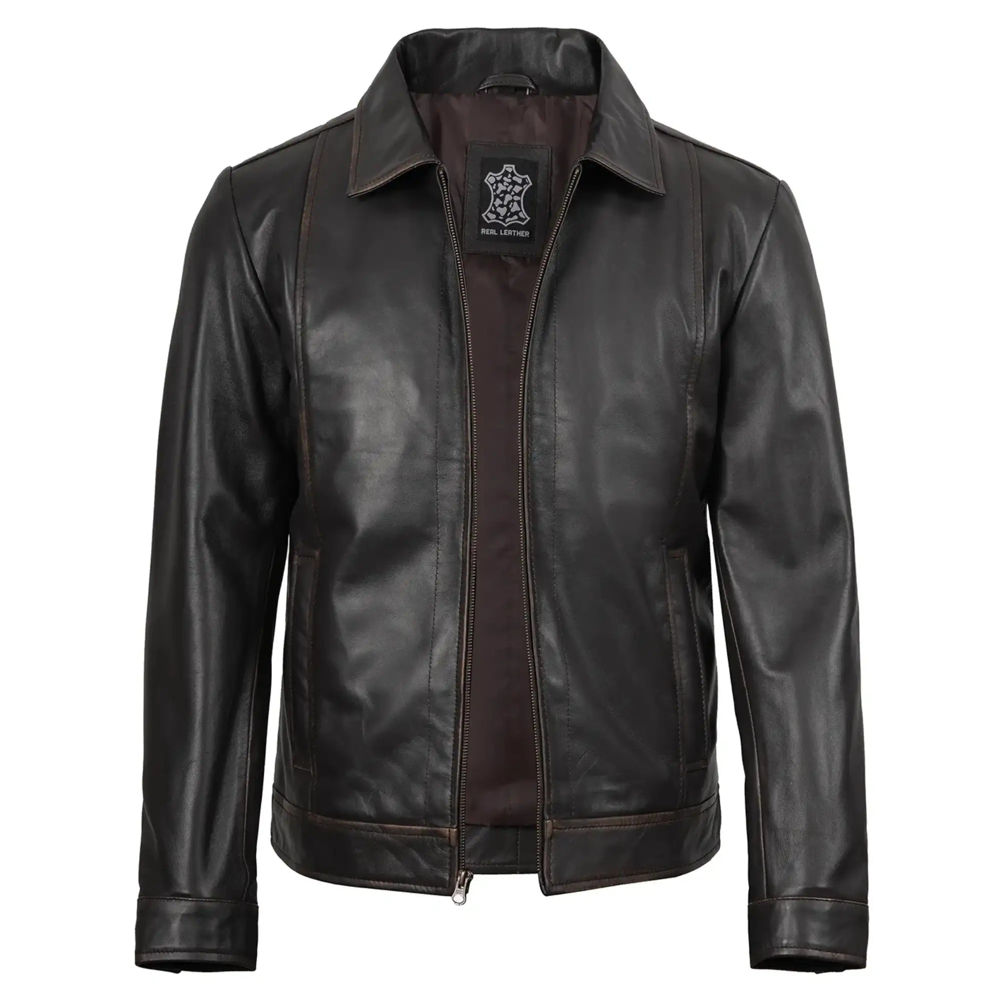 Black leather jacket on a white background