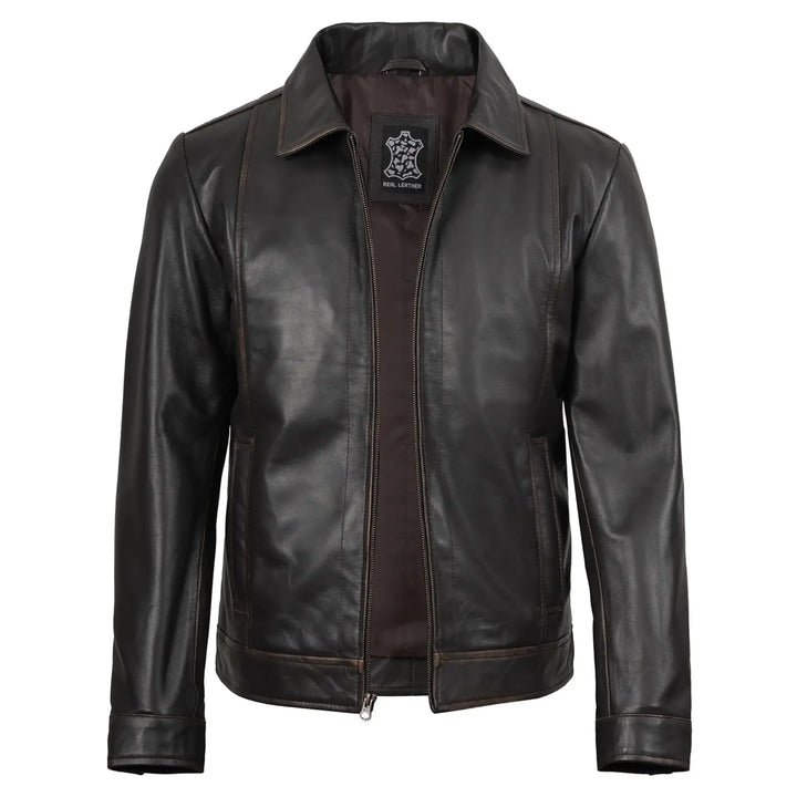 Black leather jacket on a white background