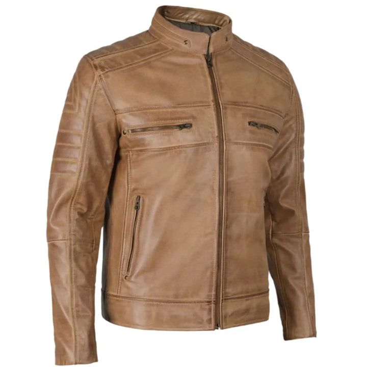 Brown leather jacket on a white background
