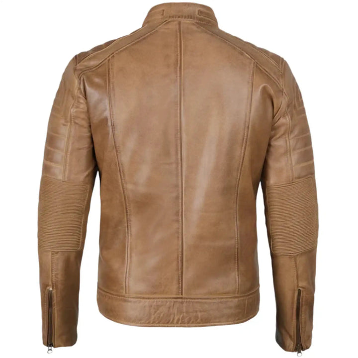Brown leather jacket on a white background