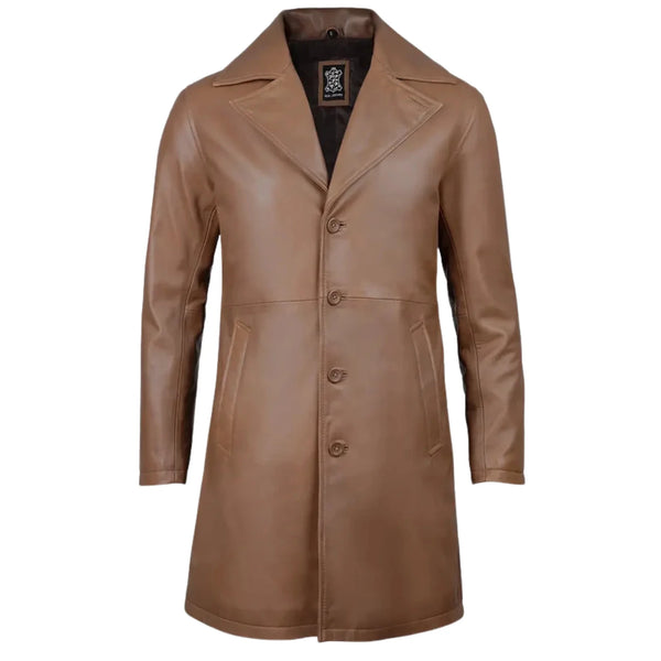 Men's Jackson Long Length Brown Leather Car Coat