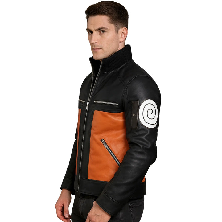 Mens Naruto Shippuden Orange Leather Jacket
