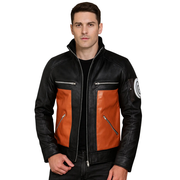 Mens Naruto Shippuden Orange Leather Jacket