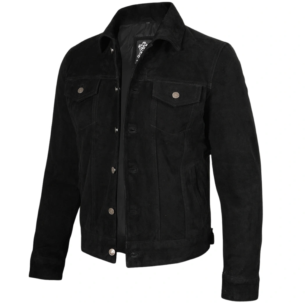 Men's Premium Black Suede Trucker Leather Jacket