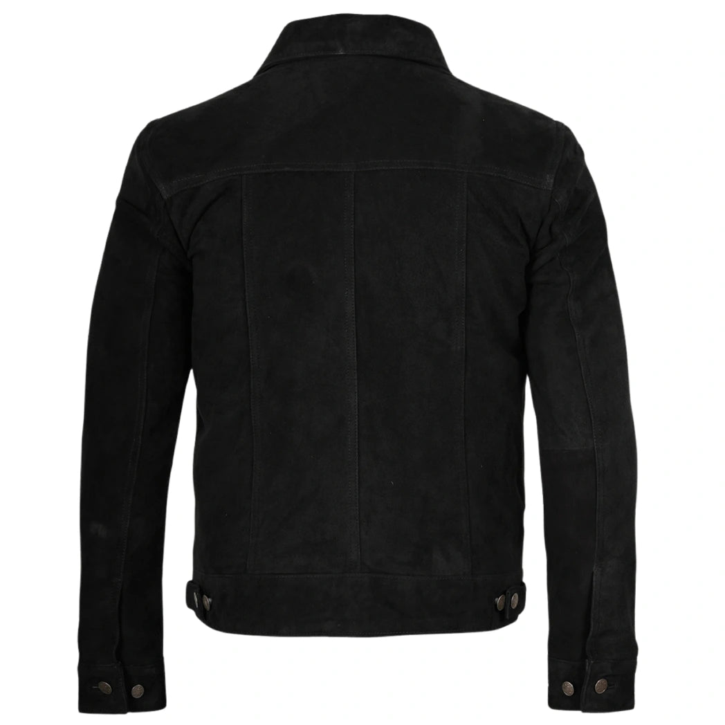 Men's Premium Black Suede Trucker Leather Jacket