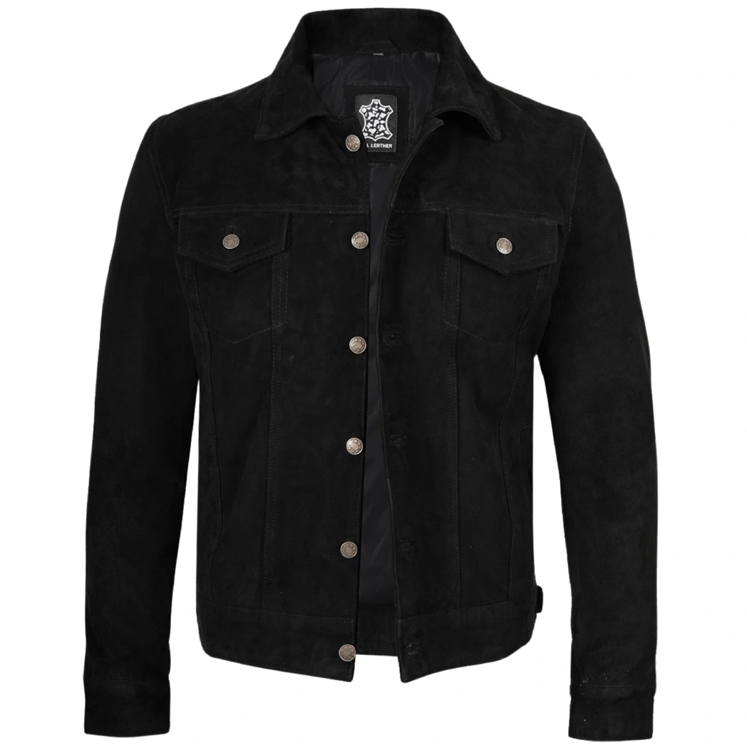 Men's Premium Black Suede Trucker Leather Jacket