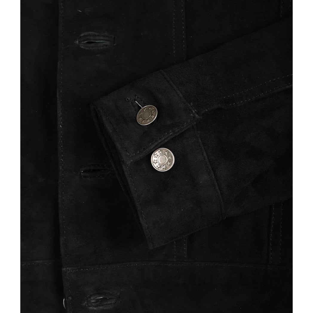 Men's Premium Black Suede Trucker Leather Jacket