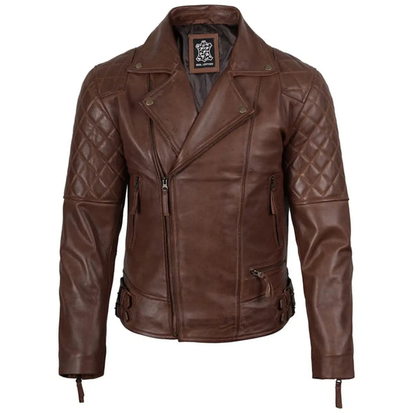 Men's Dark Brown Quilted Leather Biker Jacket