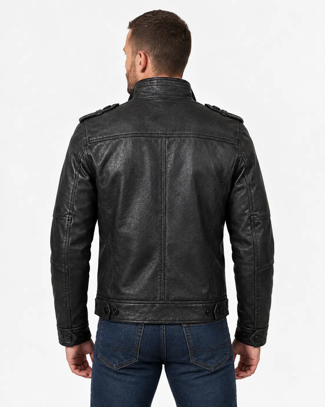 Mens Distressed Black Leather Biker Style Jacket