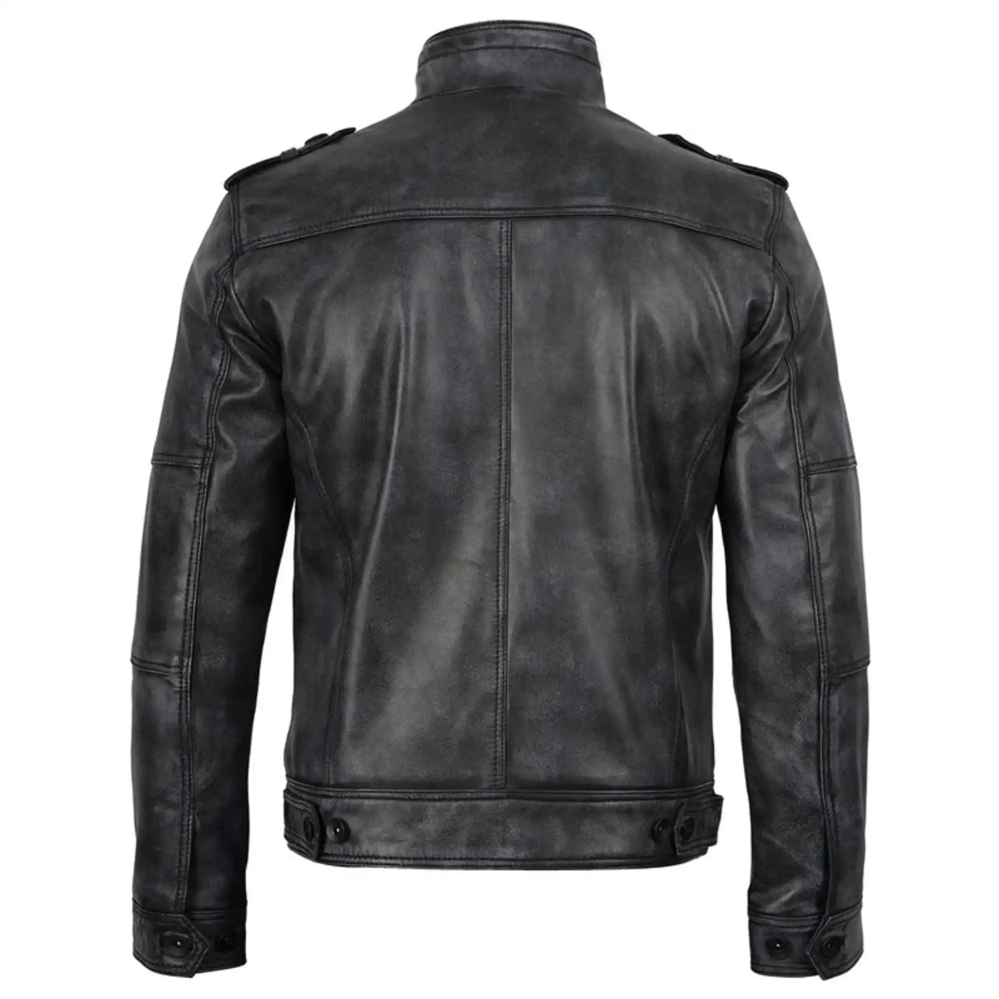 Mens Distressed Black Leather Biker Style Jacket