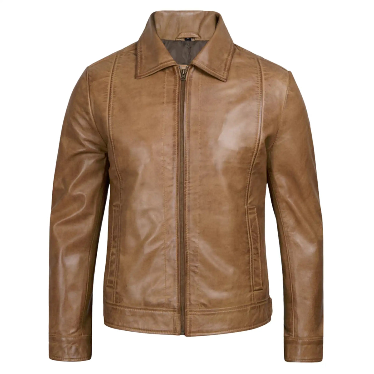 Brown leather jacket on a white background