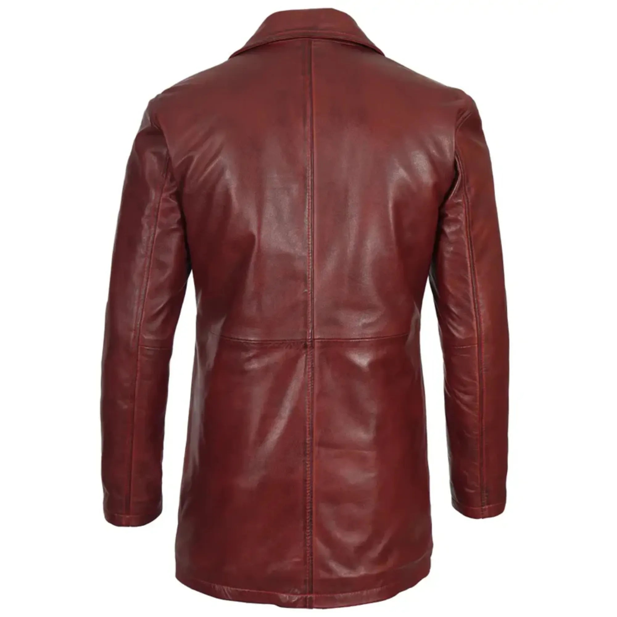 Mens Maroon Real Leather Car Coat
