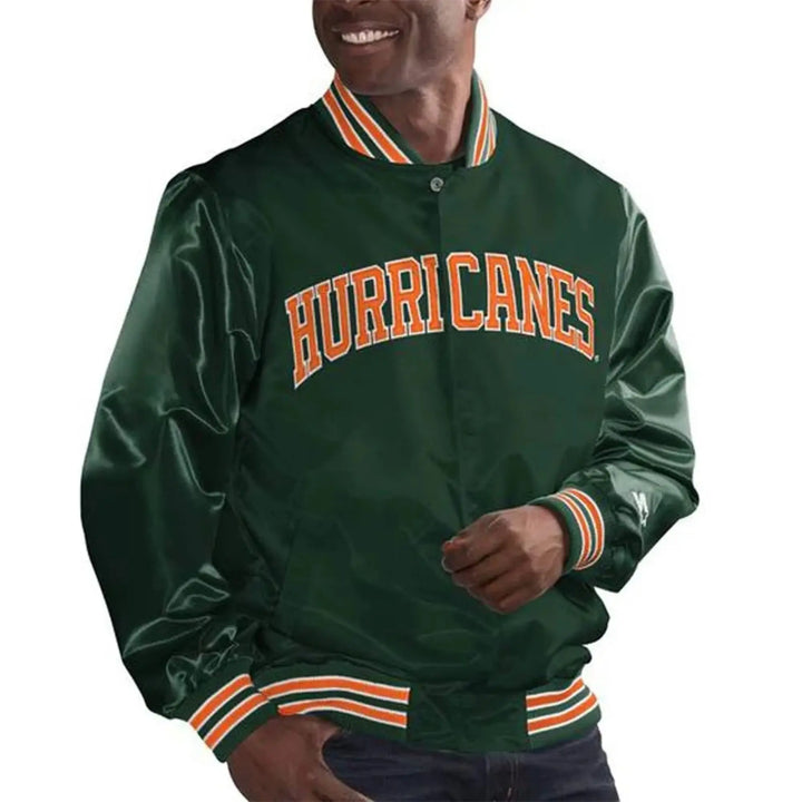 Green jacket with 'Hurricanes' text on a white background