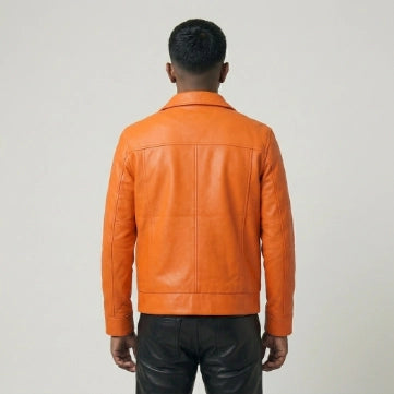 Orange Sheepskin Leather Bomber Style Jacket For Men