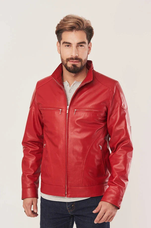 Men's Red Real Leather Motorcycle Jacket