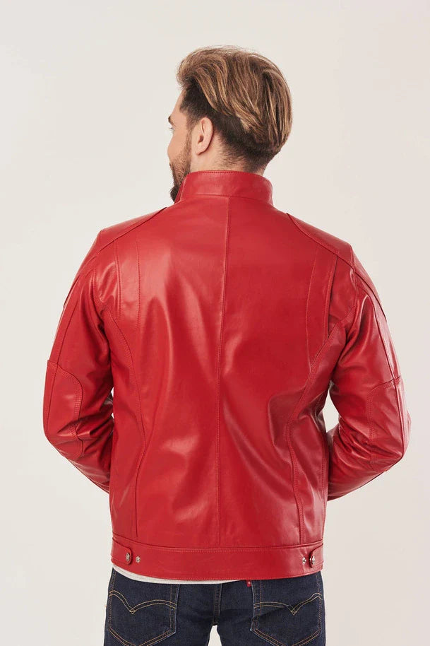 Orrick - Men's Red Real Leather Motorcycle Jacket