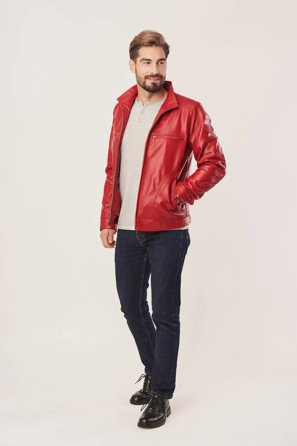 Orrick - Men's Red Real Leather Motorcycle Jacket
