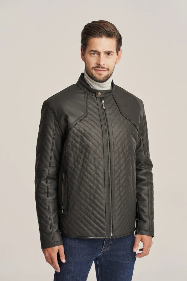 Men's Black Sheepskin Quilted Leather Jacket
