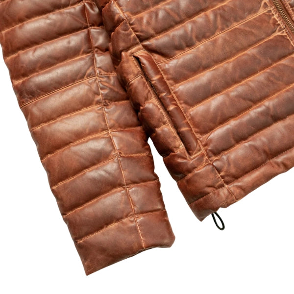 Unwind Leather Quilted Dual Tone Brown Leather Puffer Jacket