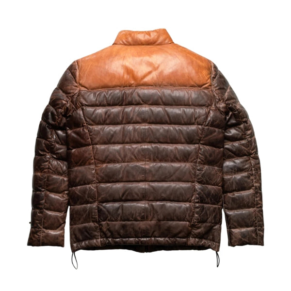 Unwind Leather Quilted Dual Tone Tan and Brown Leather Puffer Jacket