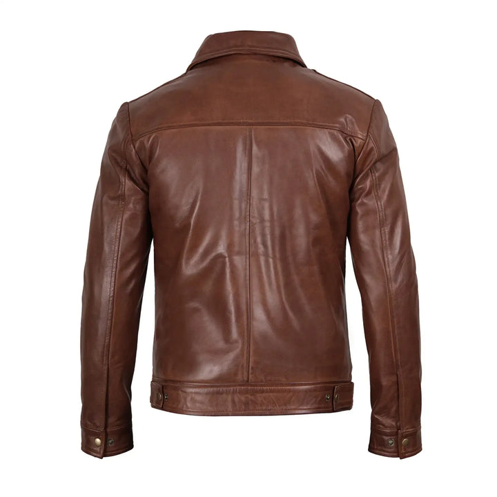 Brown leather jacket on a white background
