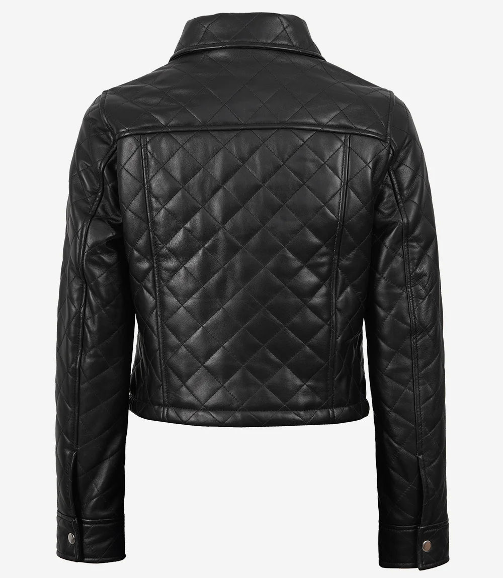 Women’s Black Cropped Quilted Real Lambskin Leather Jacket