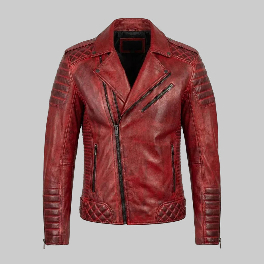 Red Sheepskin Leather Jacket For Men