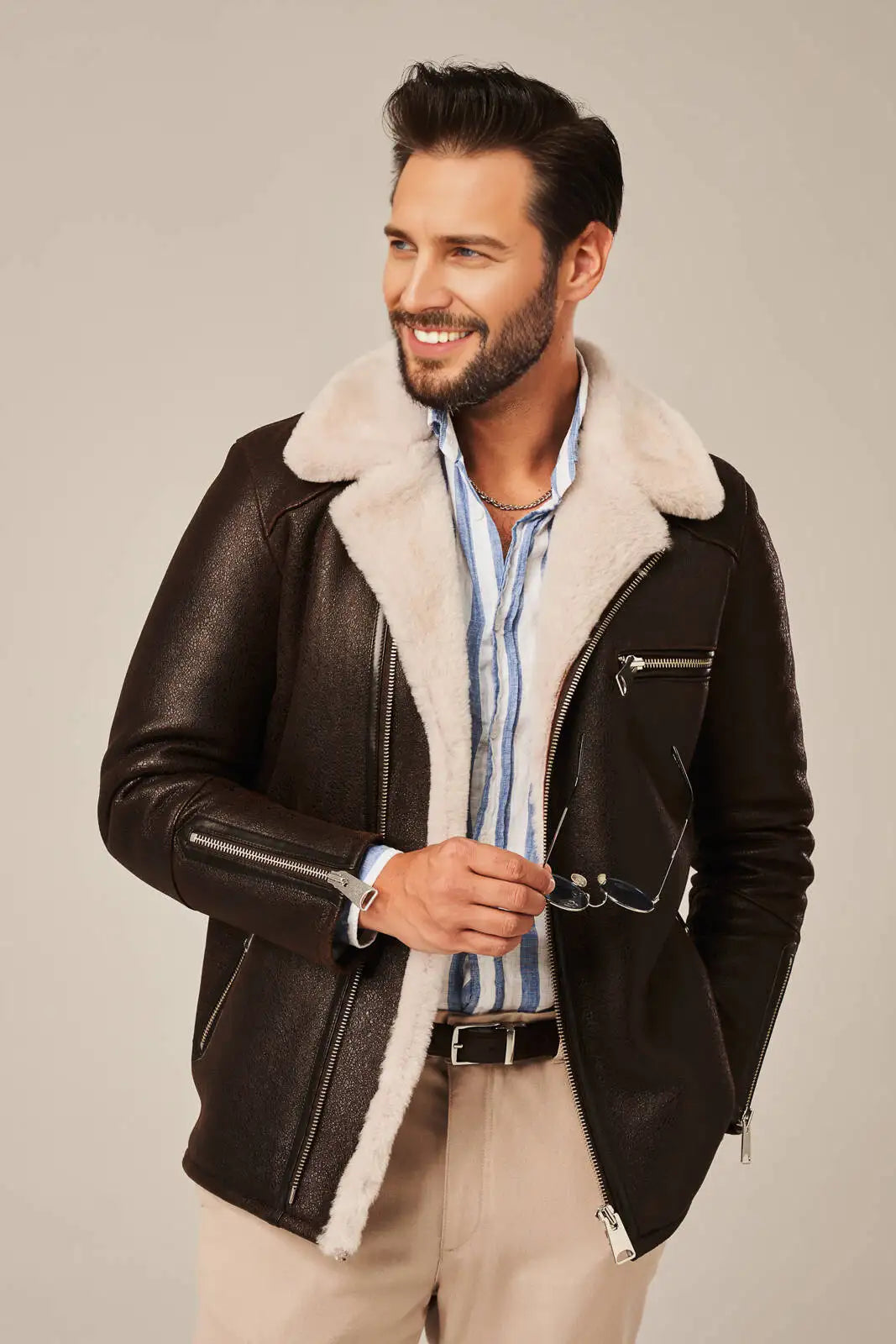 B2 Brown Men's Sheepskin Leather Shearling Jacket