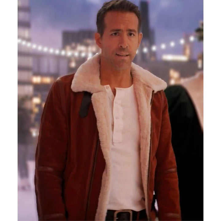 Ryan Reynolds Spirited Shearling Leather Jacket For Christmas