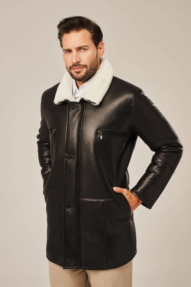 Men's Black Shearling Leather Coats