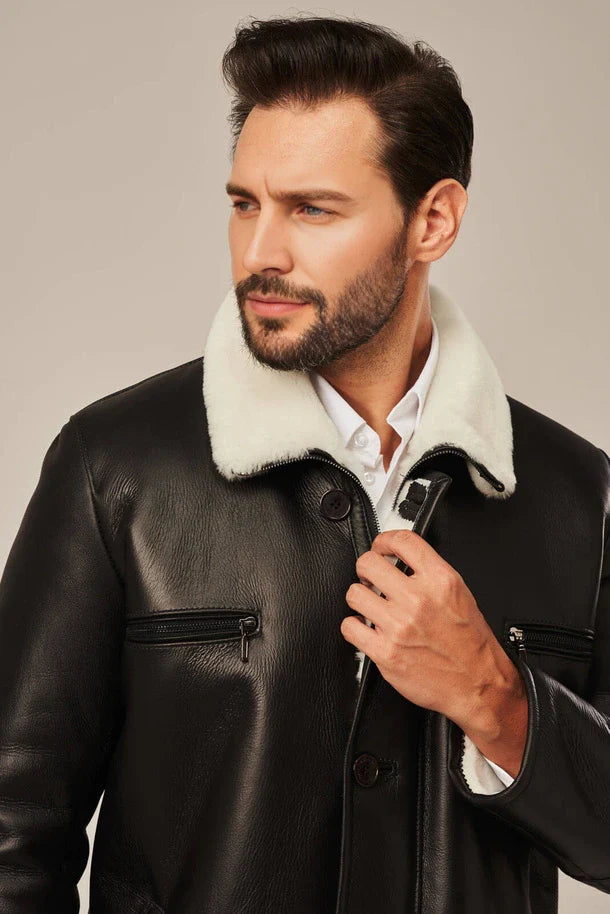 Silas - Men's Black Shearling Leather Coats